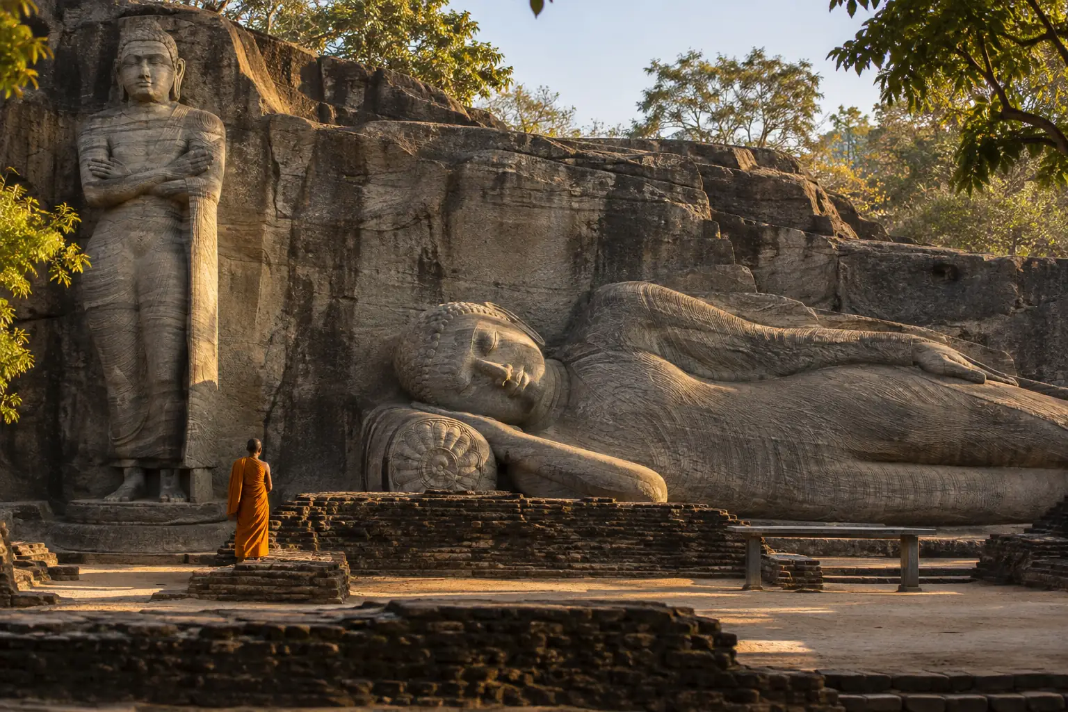 Colossal ancient rock-cut Buddha statues at Gal Vihara, Polonnaruwa