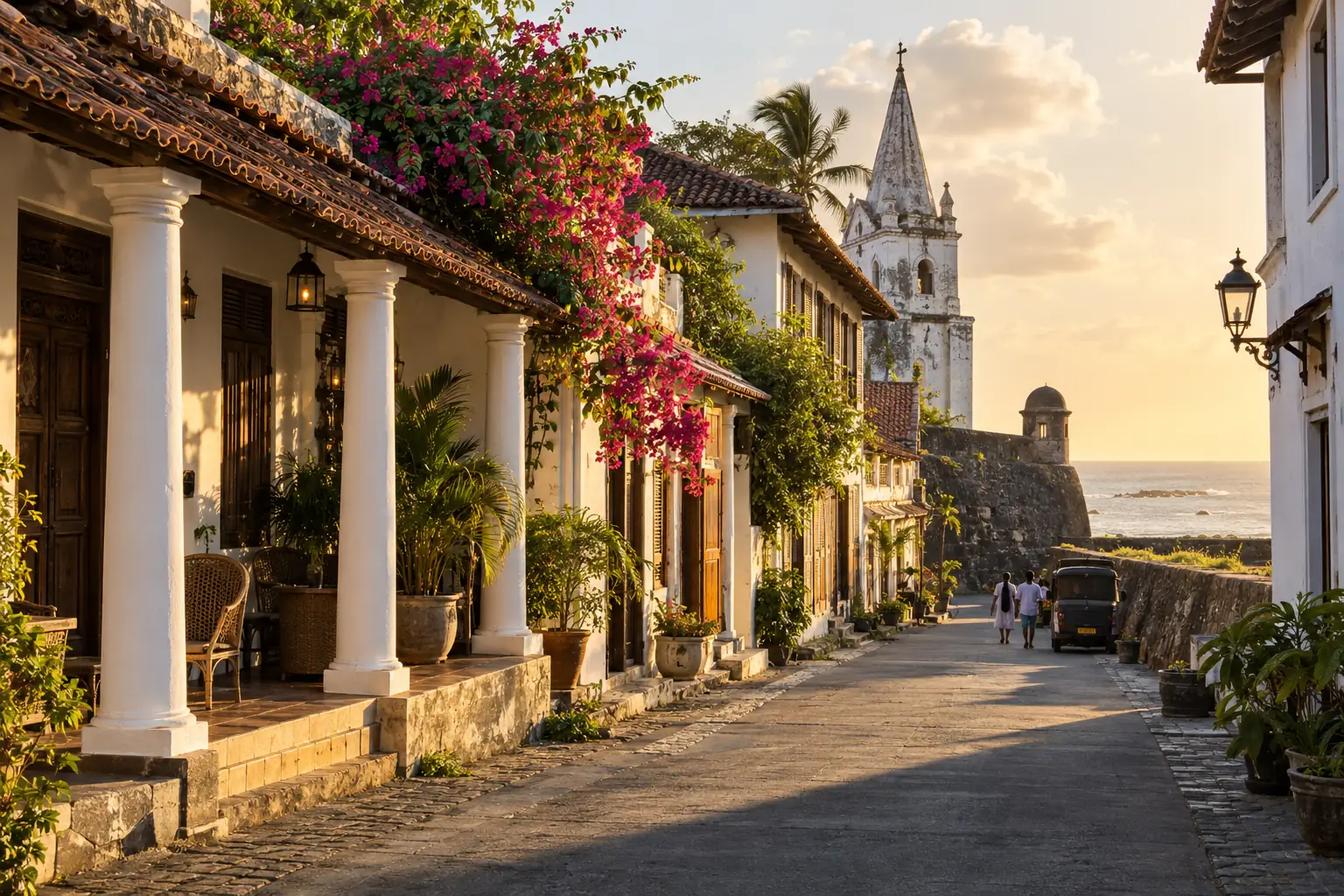 A Dutch colonial street of columned verandas inside Galle Fort