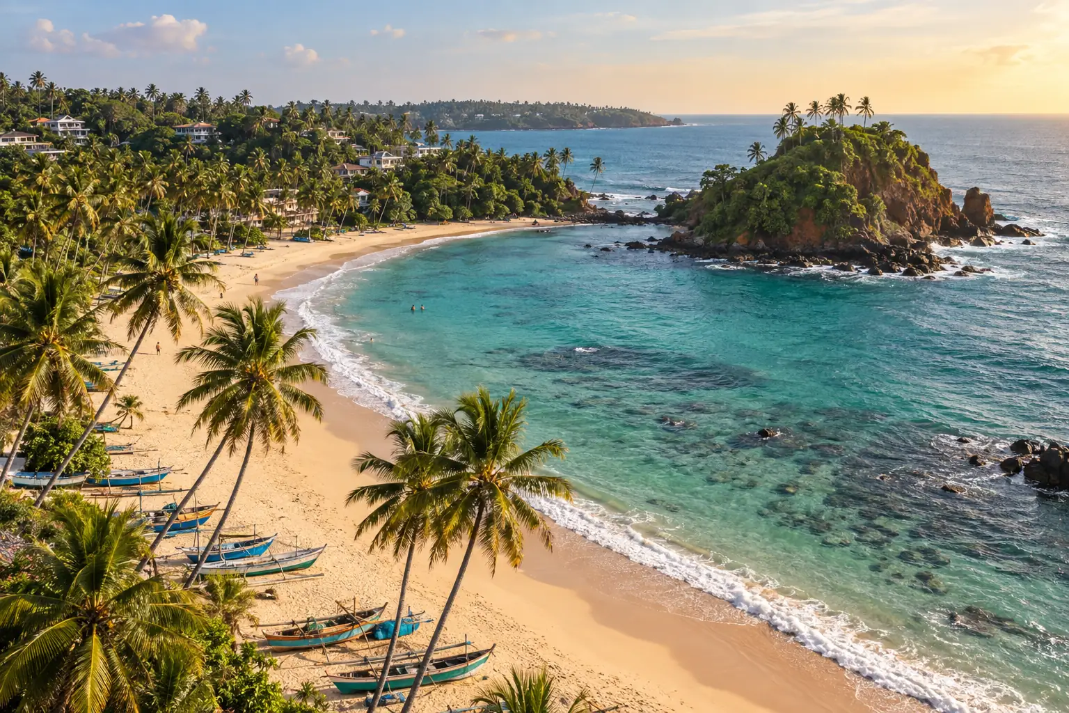 Palm-fringed coastline at Mirissa
